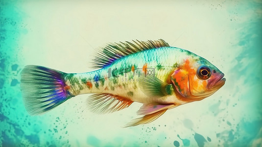 鱼在 3d 中的数字水彩