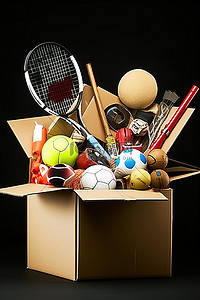 运动足球背景图片_装有网球拍和其他物品的运动器材盒