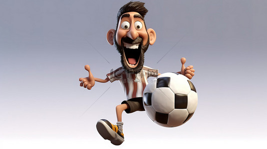 3D 插图中搞笑的足球运动员