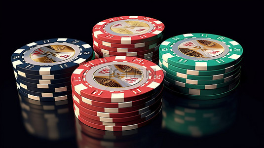 纸牌游戏背景图片_王牌四组合赌场扑克筹码和 3D 插图游戏