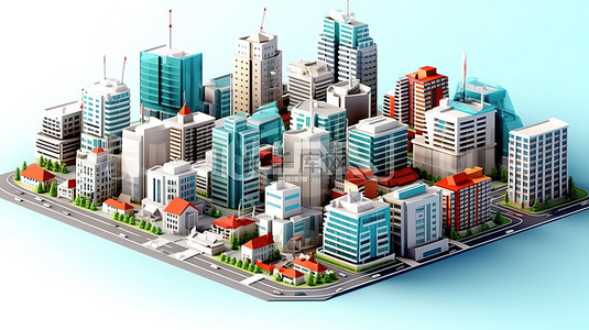 商業大廈背景图片_低聚风格 3d 渲染的当代城市景观