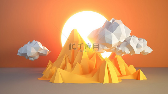 有白云的天空背景图片_低聚 3d 卡通太阳和云的图标