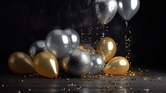 红气球背景背景图片_闪闪发光的金色和银色 3D 气球，用于生日庆祝祝贺等