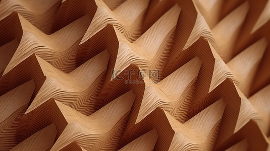 棕色褐色设计背景图片_3D 渲染的蓬松包装纸，具有棕色锯齿形设计