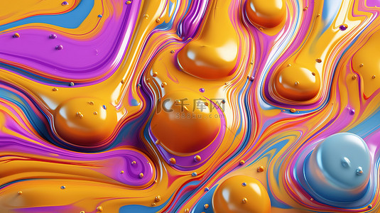 液体油漆或液滴的有机 3D 渲染背景非常适合网页滑块和横幅