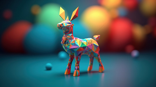 鹿贺卡背景图片_抽象圣诞玩具驯鹿横幅与复制空间 3D 插图