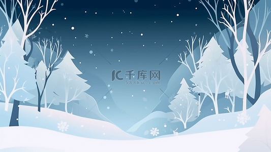 蓝色卡通冬季下雪背景图片_冬天插画卡通背景