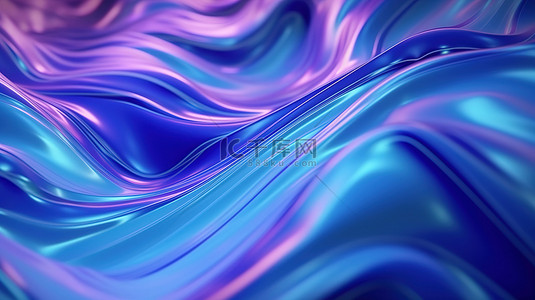 3d全息背景图片_1 蓝色抽象液体波反射面 3D 插图