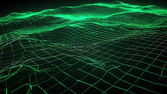 网字艺术字背景图片_绿色网格地形抽象 3D 渲染霓虹灯网格地形