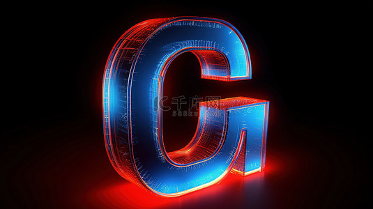 卡通大写字母背景图片_通过 3D 渲染创建的蓝色字母内的发光霓虹红色大写字母 g