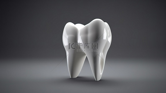 在灰色背景上以 3d 形式描绘的牙齿