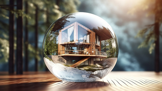 房屋安全背景图片_保护房屋的玻璃球体的 3d 渲染