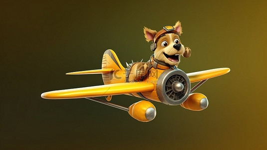 可爱的 3D 犬飞行员在天空中翱翔