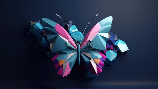 粉红色蝴蝶背景图片_最小元宇宙概念蝴蝶图标 3D 渲染在干净的背景上，用于界面设计和网页横幅