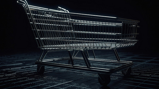 超市购物传单背景图片_传单和海报的线条图案购物车图标的说明性设计元素 3D 渲染