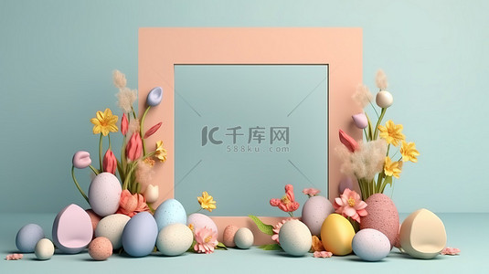 鸡蛋背景图片_复活节框架设计的 3d 插图
