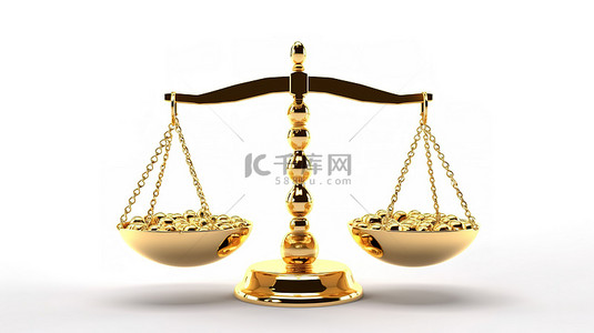 法庭法官背景图片_干净背景 3D 渲染上永恒的黄金平衡