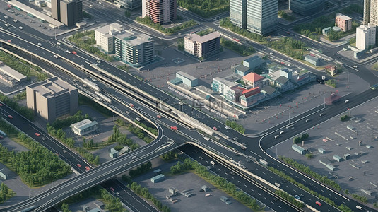 商业城市背景图片_等距商业城市概念与高速公路 3d 渲染