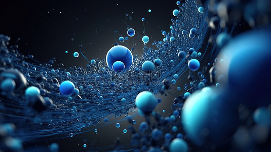 科技动态球背景图片_蓝色球体和空虚中飞行粒子的动态混沌 3D 渲染