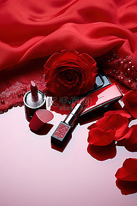 红色护肤套装，含香水唇彩腮红和红色唇膏