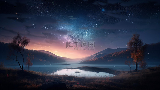 蓝色宇宙背景背景图片_星空天空夜景湖面