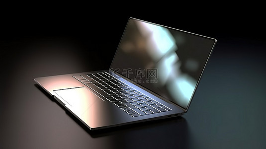 带空白显示屏的时尚金属笔记本电脑的 3D 渲染