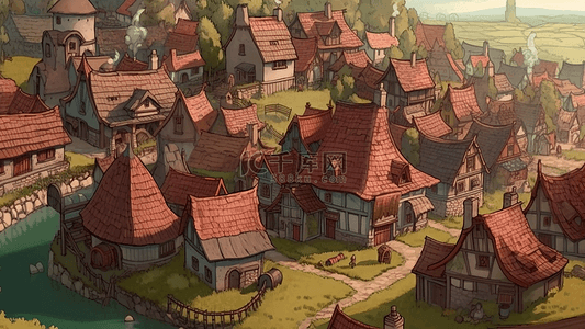 卡通房子许多红色屋顶可爱小屋