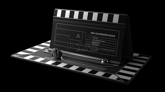 光滑的黑色场记板令人惊叹的电影图标 3D 视觉效果