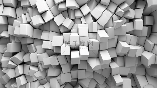 方形盒子白色背景图片_马赛克灰色和白色背景，具有 3D 渲染的三维抽象形状