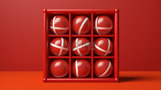 红色的篮球背景图片_3d 渲染 tic tac toe 游戏板与红色背景上的篮球