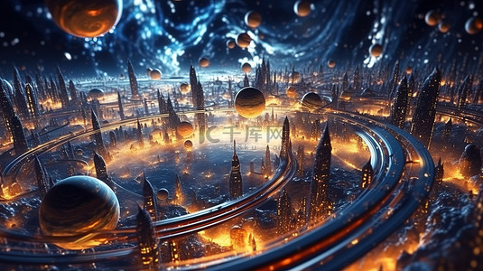 星际轨道背景图片_未来主义愿景和星际艺术 3D 渲染