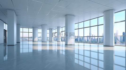 透视空间背景图片_广阔的空间，拥有现代办公楼和未来派设计 3D 可视化