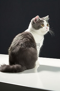 耳朵可爱背景图片_一只小猫坐在桌子上，耳朵朝下