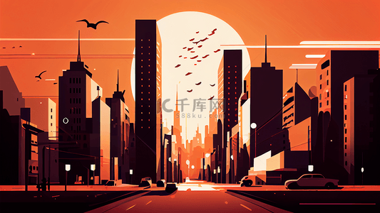 城市街景背景橙红