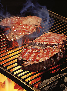 肉背景图片_上面有牛排的烤架