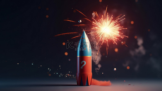 新年插畫背景图片_带有炽热烟花的 3d 火箭非常适合生日新年和派对庆祝活动，带有水平横幅和大量文本空间的醒目插图