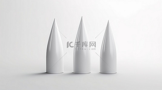 拿铁茶背景图片_白色背景 3D 渲染上的三个锥形白色纸杯模型