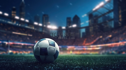 足球草地背景图片_位于城市体育场球场上的足球的 3d 渲染