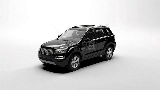 白色背景的 3D 渲染，具有适合家庭使用的中型黑色 SUV