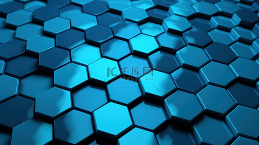 六角形蓝色背景的 3D 插图渲染