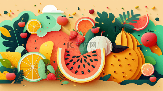 扁平橙背景图片_夏季水果食物扁平