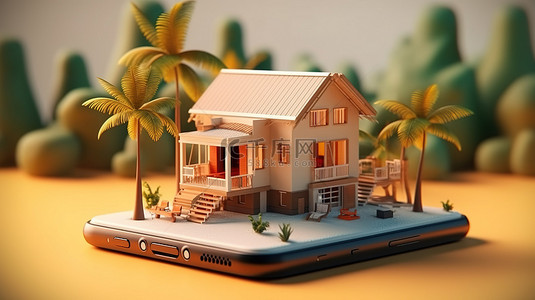土地房子背景图片_适合情侣度假的舒适移动度假胜地 令人惊叹的 3D 描绘