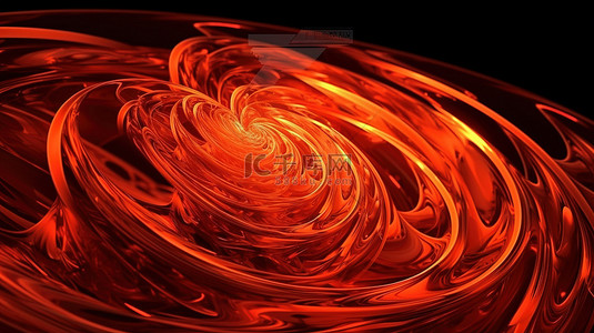 火红橙色 3d 渲染中优雅的旋转元素
