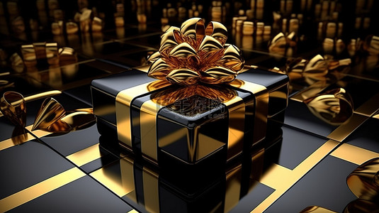 精美的礼物包装金色内部和深色外部盒子 3D 插图和渲染