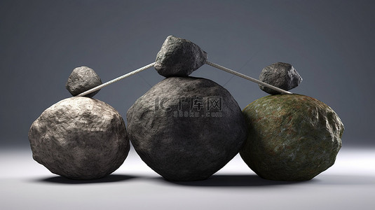 商业中的团结像巨石一样的岩石的 3D 渲染强调了团队的力量和组织