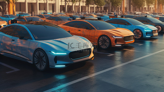具有自动驾驶人工智能功能的未来自动电动汽车以 3D 方式在城市道路上行驶