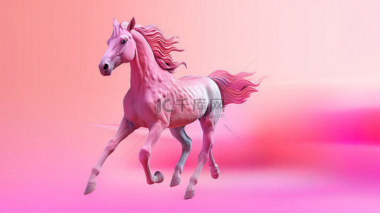 飞马背景图片_粉红色独角兽在横幅上运动的 3D 抽象插图