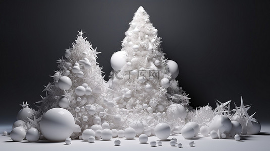 松枝圣诞球背景图片_白雪皑皑的 3d 圣诞树