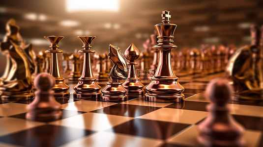 史诗般的比赛棋子在 3D 渲染的棋盘上发生冲突