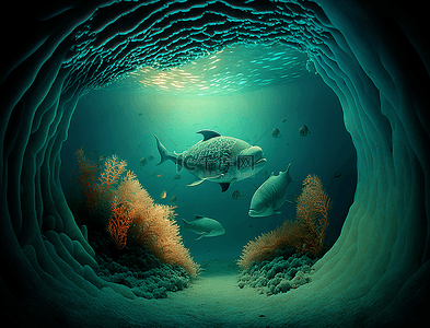 蓝色海洋鱼背景图片_海洋游泳的鱼背景